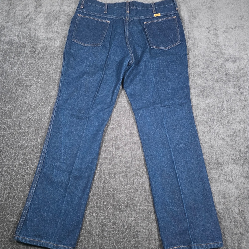 Vtg Made in USA Rustler Mens Dark Wash Straight Leg Denim Jeans 38x30 Fits 36x31